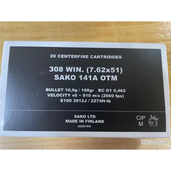 400 SAKO cal.308 Win OTM HPBT 168 grains - 10.9 grammes