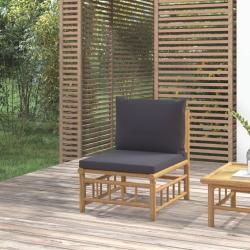 Canap&eacute; central de jardin avec coussins gris fonc&eacute; bambou
