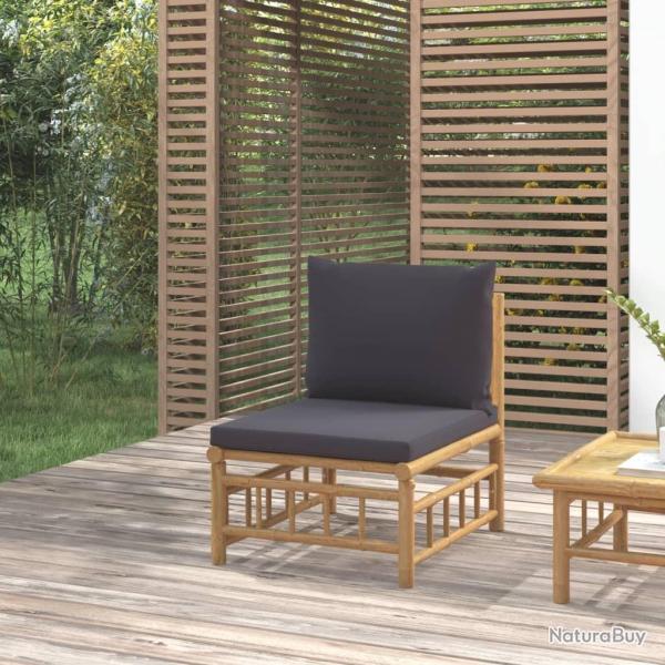 Canap� central de jardin avec coussins gris fonc� bambou