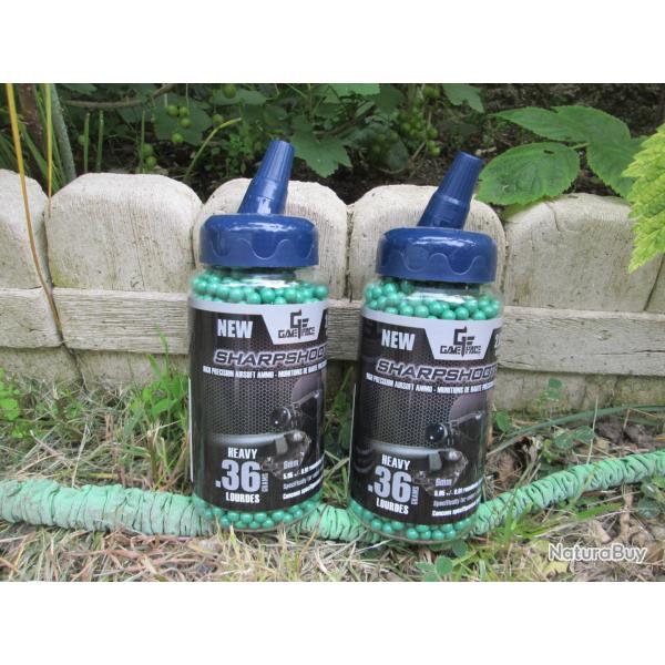 Lot de 2 pots de 2000 billes 6mm airsoft en 0.36g non ouvert.(etg)