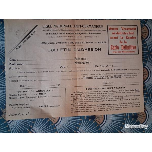 Documents sur la ligue anti germanique de 1914