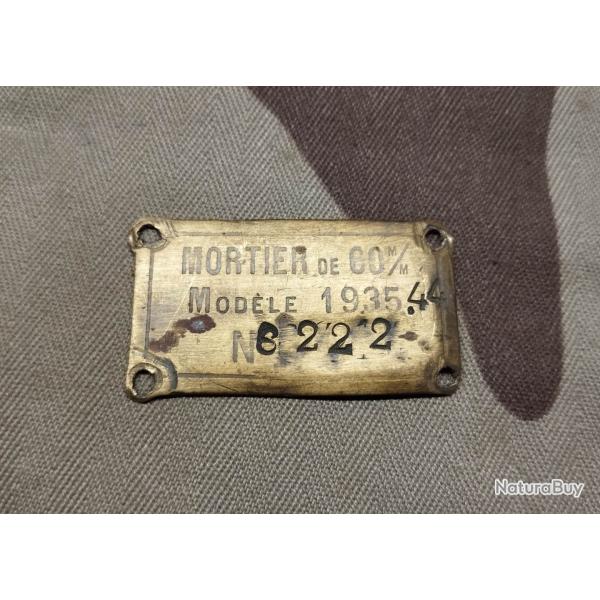 Plaque identification de Mortier 60 mm Mle 35 M 44