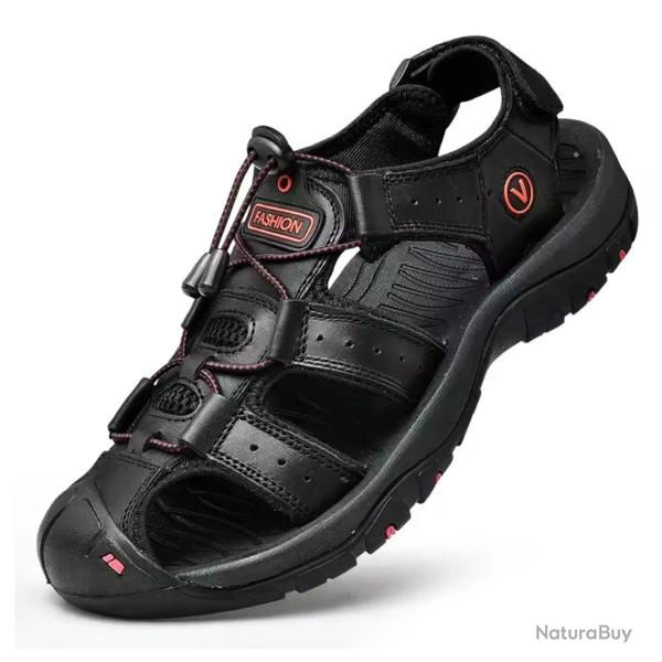 SANDALES Homme Cuir Noir du 38 au 48