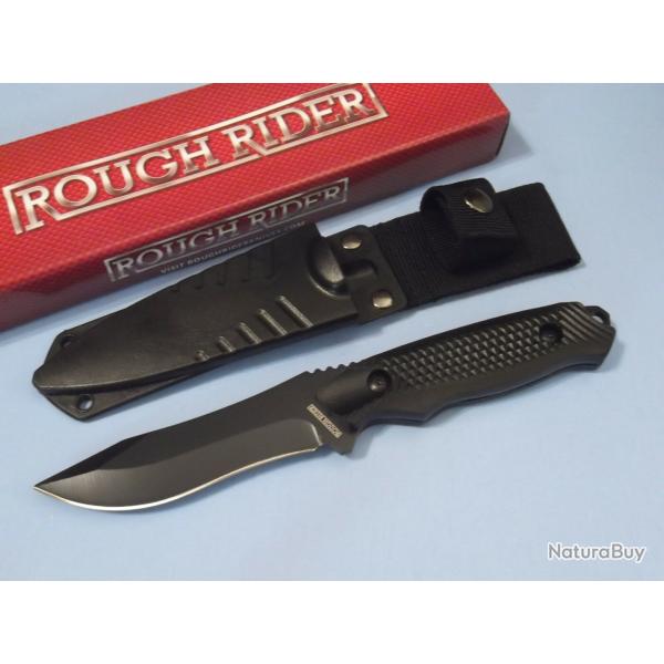 Couteau de Botte Survie Rough Rider Lame Acier Inox Black Manche Plastique Housse Nylon