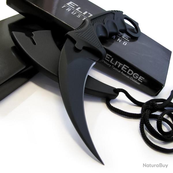 Couteau ElitEdge Karambit Lame Karambit Acier 420C Black Manche Black ABS Etui Rigide ABS