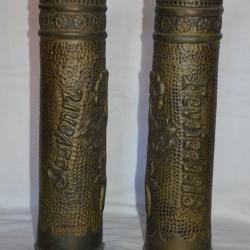 ARTISANAT DE TRANCHEE-VASE GRAVE SOUVENIR GRANDE GUERRE-LA POMPELLE FEVRIER 1918