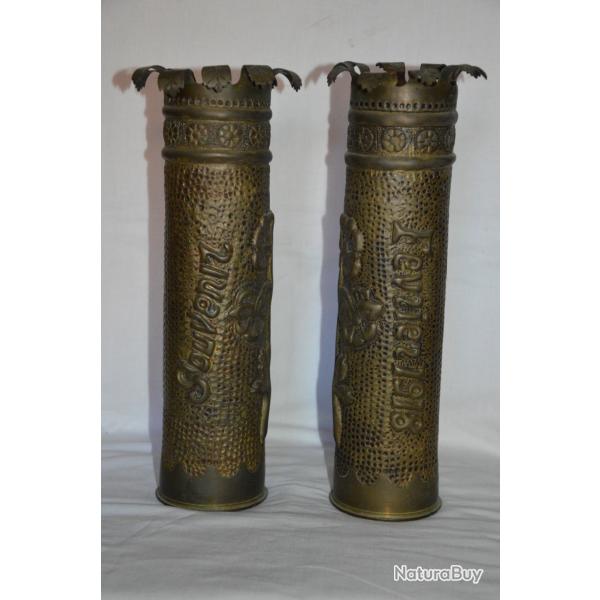 ARTISANAT DE TRANCHEE-VASE GRAVE SOUVENIR GRANDE GUERRE-LA POMPELLE FEVRIER 1918