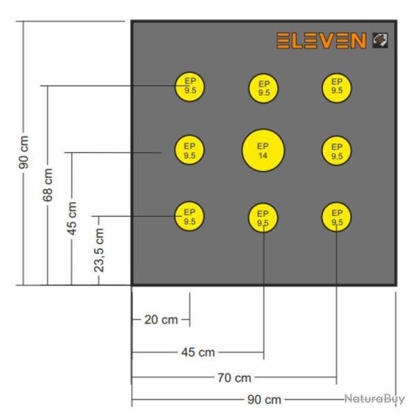 ELEVEN - Cible Mousse Polyfoam 90x90x22-8 Centres�9.5 et 1 de 14.5 cm
