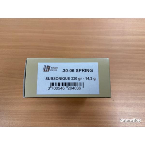 VENTE FLASH SOLOGNE CAL 30-06 SUBSONIC 220GR BTE DE 20 BALLES VENDU PAR 2 BTES FRAIS DE PORT OFFERT