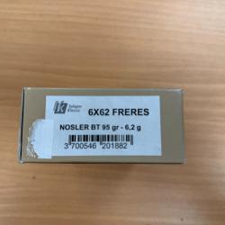 VENTE FLASH SOLOGNE 6X62 FRERES NOSLER BT 6.2G BTE DE 20 BS VENDU PAR 2 BTES FRAIS DE PORT OFFERT