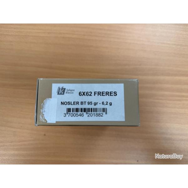 VENTE FLASH SOLOGNE 6X62 FRERES NOSLER BT 6.2G BTE DE 20 BS VENDU PAR 2 BTES FRAIS DE PORT OFFERT