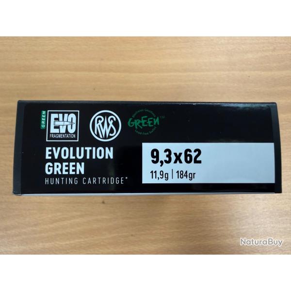 VENTE FLASH RWS 9.3X62 EVO GREEN 11.9G VENDU PAR 2 BTES FRAIS DE PORT OFFERT