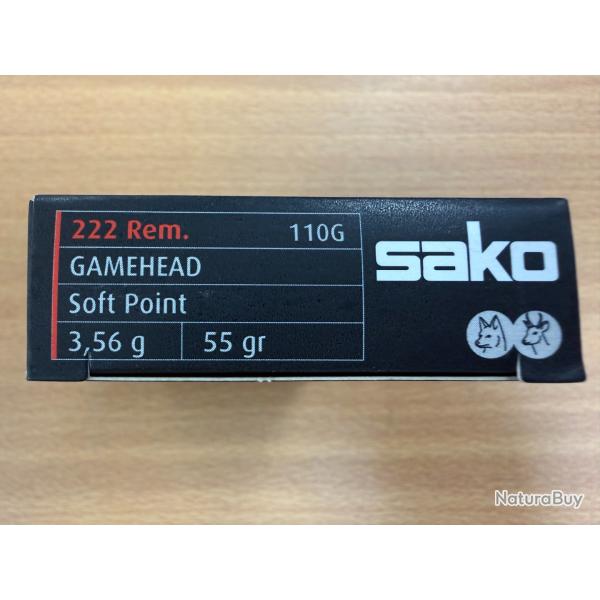 VENTE FLASH SAKO CAL 222  REM GAMEHEAD SOFT POINT 55GR VENDU PAR 2 BTES FRAIS DE PORT OFFERT