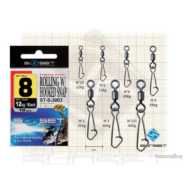 Emerillon Agrafe Sunset Rolling W/ Hooked Snap ST-S-3003 40kg Par 4 1/0 BLACK - NICKEL