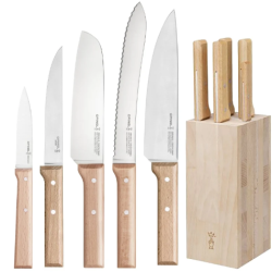 Bloc Couteaux Opinel Parall&egrave;le 5 pi&egrave;ces en H&ecirc;tre Massif