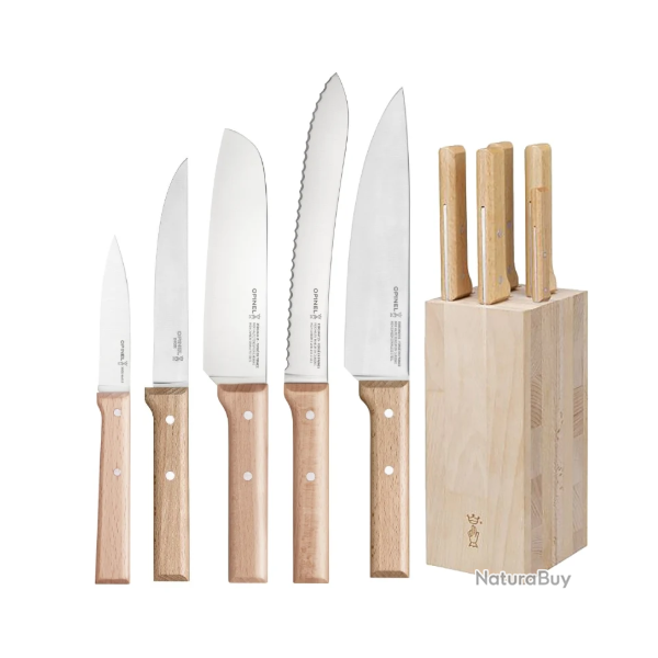 Bloc Couteaux Opinel Parall�le 5 pi�ces en H�tre Massif