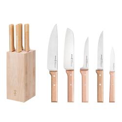 Opinel Bloc Parall&egrave;le Viande - 5 couteaux de cuisine en h&ecirc;tre