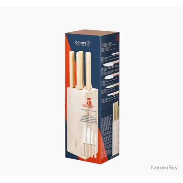 Opinel Bloc Parall�le Viande bois de h�tre, 5 couteaux