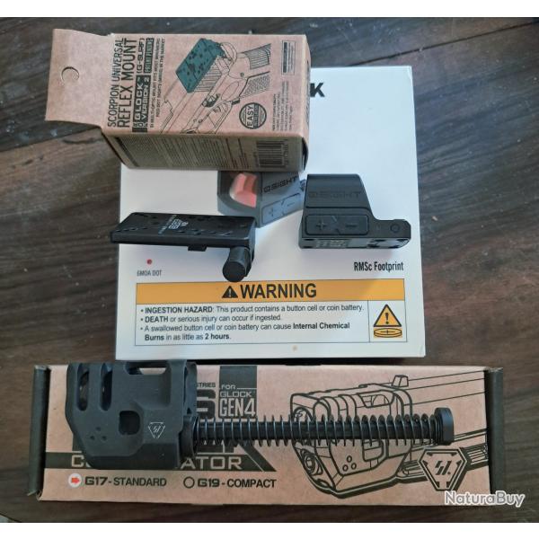 Kit upgrade Glock 17 Gen 4, Compensateur Mass Driver, Montage Racker G-Surf et Osight K
