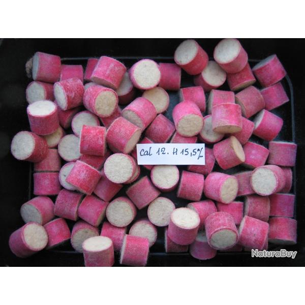 100 bourres grasses  feutre rose cal 12 hauteur 15,5 mm