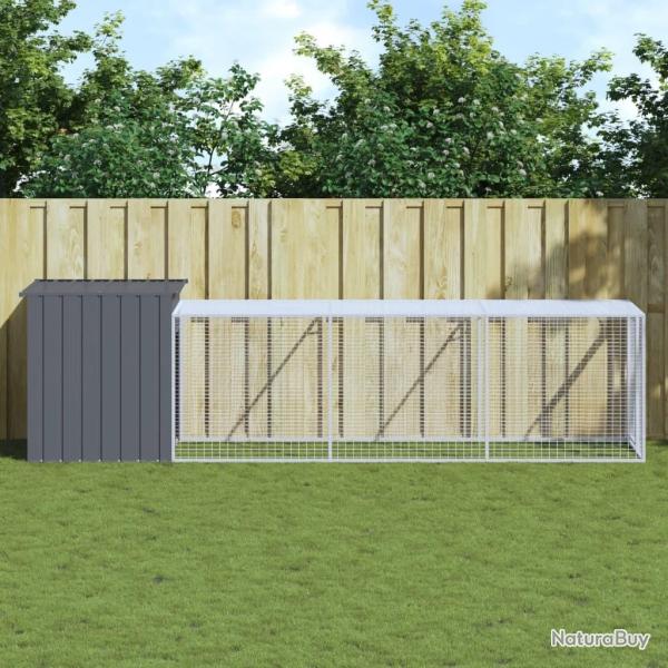 Poulailler avec cour anthracite 110x405x110 cm acier galvanis�