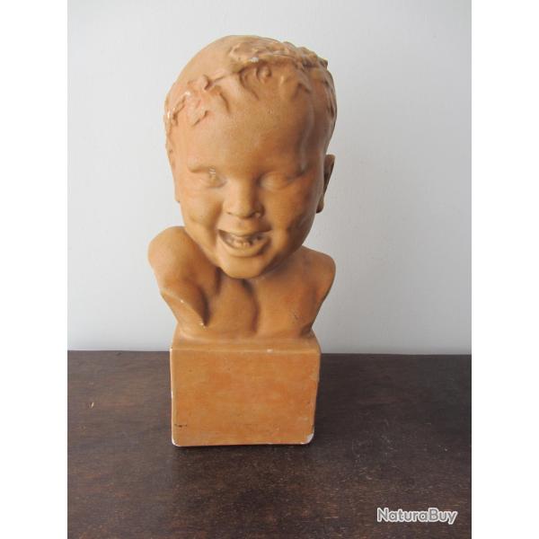 Buste d'enfant en pl�tre patin� sign� F. Guis 1930