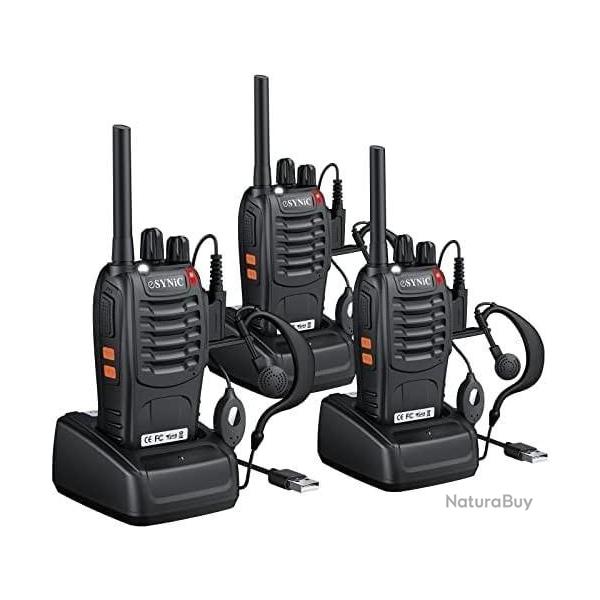 Talkie Walkie 3pcs 16 Canaux VOX LCD Rechargeable USB Batterie 1500 mAh Lampe Oreillette