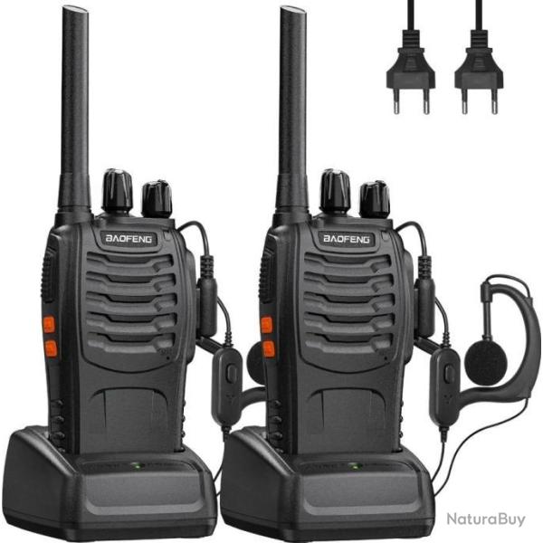 Talkie Walkie 2Pcs Longue Port�e PMR Bidirectionnel Batterie 1500 mAh 16 canaux �couteurs Lampe LED