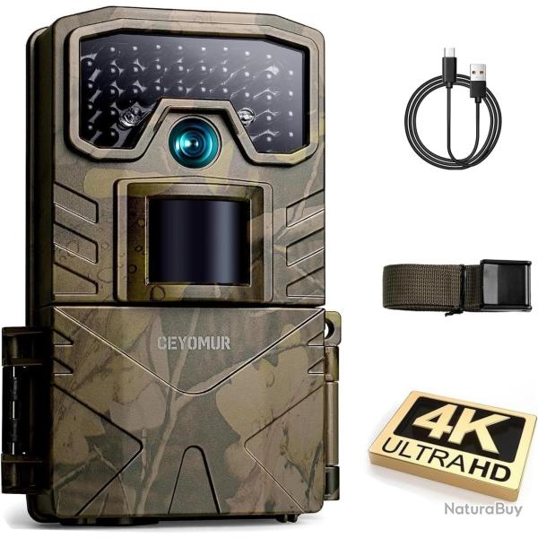 Cam�ra de Chasse 4K Vision Nocturne Infrarouge 30fps �tanche IP66 8 Piles Activ�e par Le Mouvement