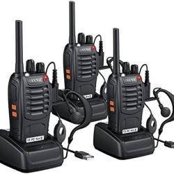 Lot de 3pcs Talkie Walkie 16 Canaux VOX LCD Rechargeable USB Batterie 1500 mAh Lampe Oreillette