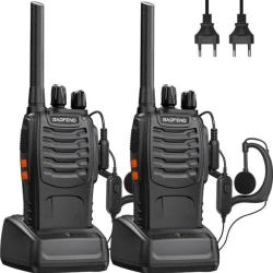 Talkie Walkie Longue Port&eacute;e 2Pcs PMR Bidirectionnel Batterie 1500 mAh 16 canaux &Eacute;couteurs Lampe LED