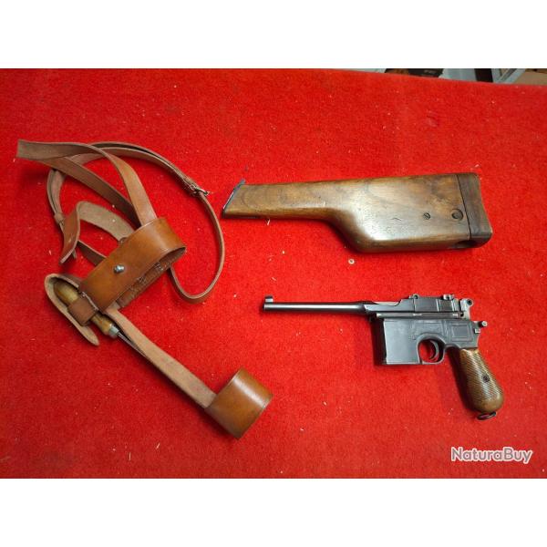 MAUSER C96 CAL : 7.63 MAUSER EN EXCELLENT ETAT mono matricule + CROSSE + SANGLE + 40 BALLES OFFERTES