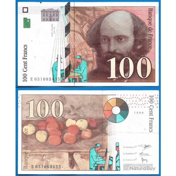France 100 Francs 1998 Billet Cezanne Peintre Serie E Franc Frcs Frs Frc