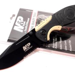 Couteau Smith&Wesson M&P Lame Acier 8Cr13Mov Serr Manche Aluminium Black&Gold Linerlock Clip P13BS