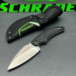 Couteau EDC Schrade Bushcraft Lame Acier 7Cr17MoV Manche TPR Etui Nylon Id&eacute;al Rando Survie 00