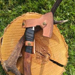 HA01 Hache Viking grave - 35 cm - Manche bois + &eacute;tui cuir - Style nordique