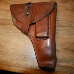 Etui de pistolet 7.65mm en cuir fauve pour pistolet type Mab D, Browning 1910, Ruby petit mod&egrave;le