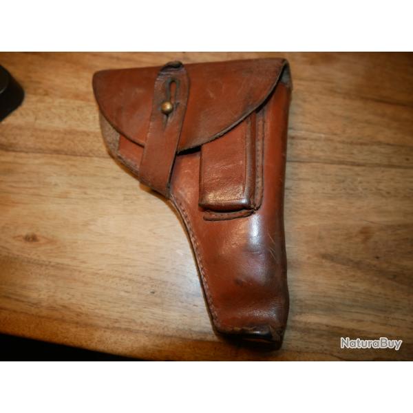 Etui de pistolet 7.65mm en cuir fauve pour pistolet type Mab D, Browning 1910, Ruby petit mod�le