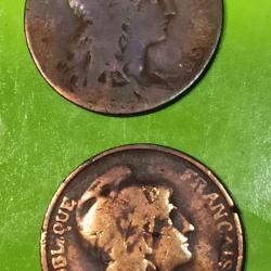 Deux pi&egrave;ces 5 centime 1906 & 1907 republique Fran&ccedil;aise