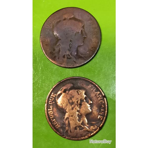 Deux pi�ces 5 centime 1906 & 1907 republique Fran�aise