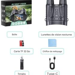 Jumelles Night Vision 8X Zoom 300M Rechargeable HD 4K *Ench&egrave;re* Observation Outdoor