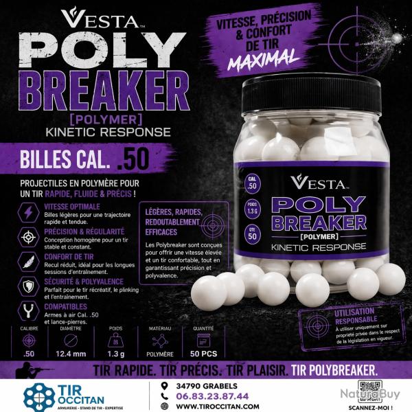 Billes VESTA Polybreaker calibre .50 - Projectiles polym�re l�gers (x50)
