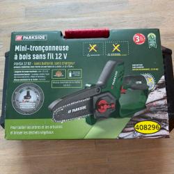 Mini tron&ccedil;onneuse &agrave; bois sans fil 12 V parkside neuve dans sa malette 1 euro sans prix de r&eacute;serve