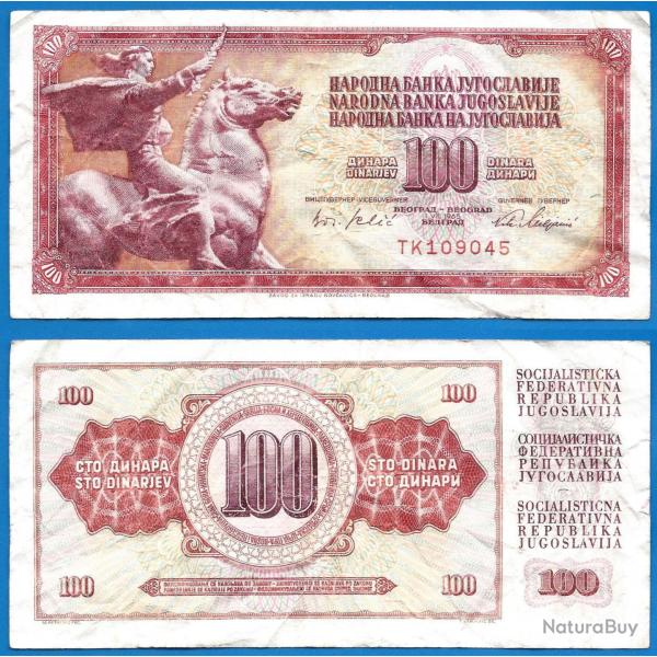 Yougoslavie 100 Dinars 1965 Prefixe TK Billet Dinara Cheval Cavalier