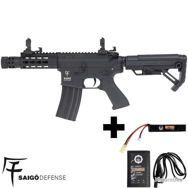 Pack airsoft AEG KENJI SHORT S BLACK - SAIGO DEFENSE (r�plique + batterie)