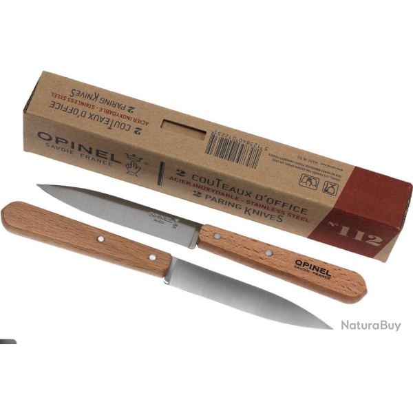 Opinel Lot de 2 Couteaux d'Office N�112 - Lame acier inoxydable - Manche H�tre Naturel