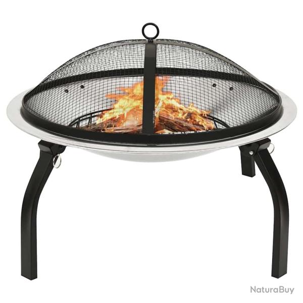 Foyer et barbecue avec tisonnier 2 en 1 56x56x49 cm Inox