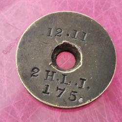 Disque / pastille de crosse de fusil Enfield num&eacute;ro 1 avec affectation r&eacute;gimentaire
