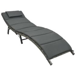 Chaise longue pliable avec coussin R&eacute;sine tress&eacute;e Gris