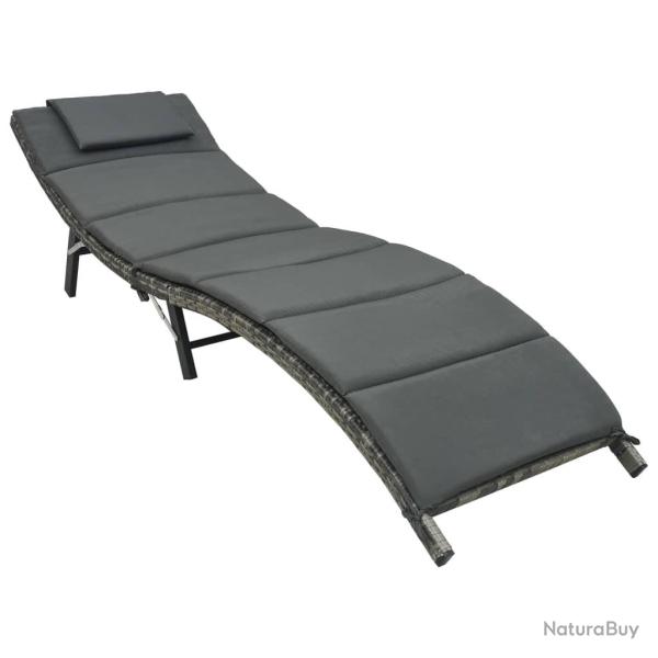 Chaise longue pliable avec coussin R�sine tress�e Gris